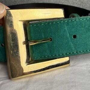 Vintage 80s/90s Compagnie Internationale Express Green Leather‎ Suede Belt Small